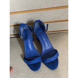 Shoeland Women's‎ Blue Suede Open Toe Ankle Strap Block Heel Sandals Size 6
